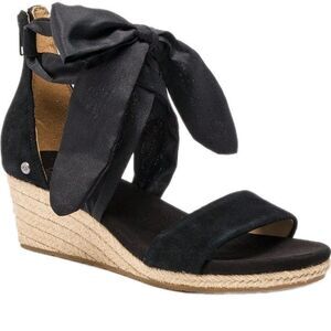 UGG Australia Trina Women's Ribbon Tie Suede Espadrille Wedge Sandals Size 9